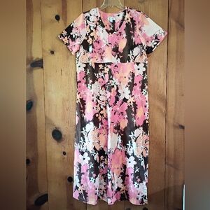 Denim&Co VNeck Empire Waist Maxi Dress Short Sleeve With Floral Print